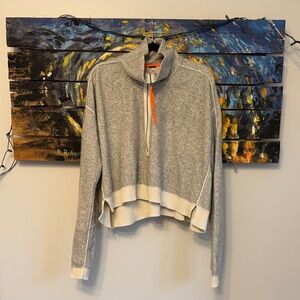Free People Heather Gray Cropped Funnel Neck Pullover with Orange Zip